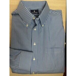 Stafford Shirt Mens 17 36-37 Blue Stripe Non Iron Cotton Pinpoint Oxford NWOT
